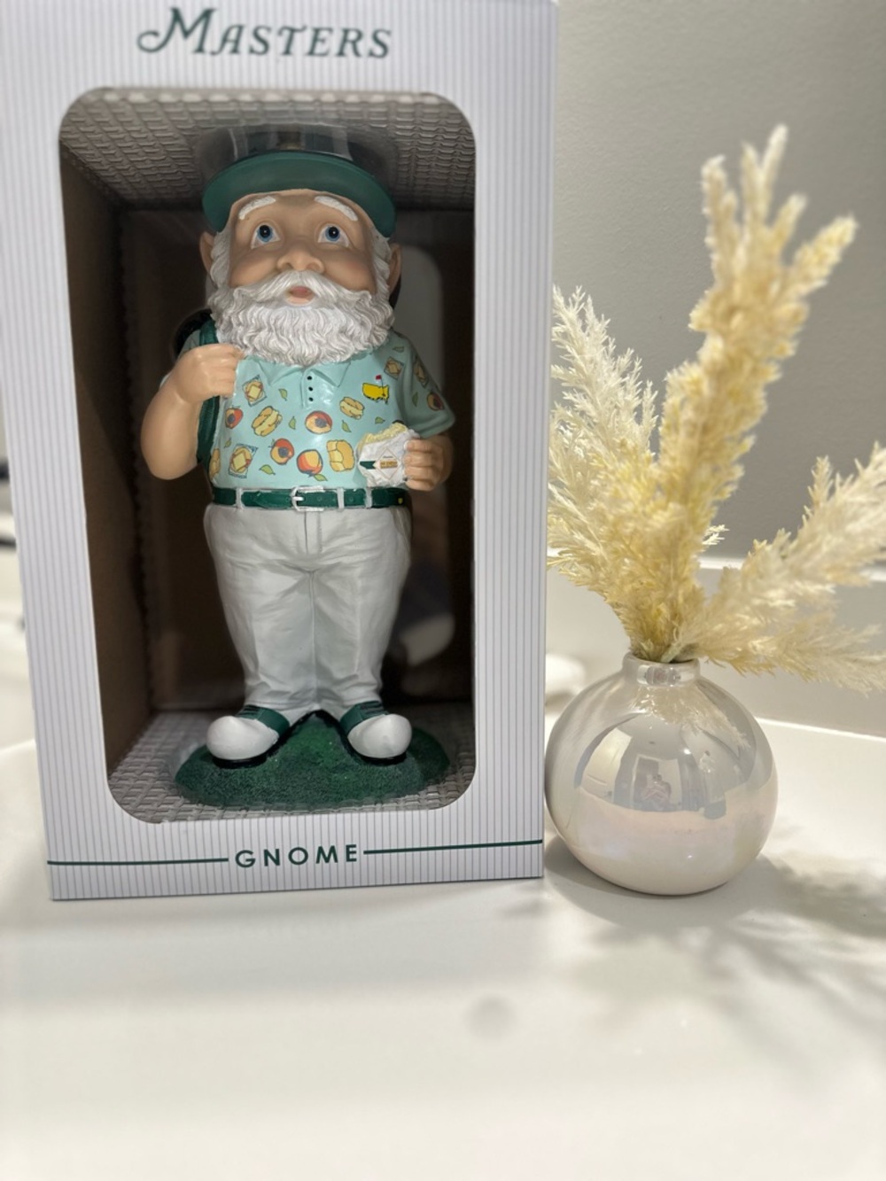 Masters Gnome with Masters Hat, Maters fold out chair, ready to watch tournament